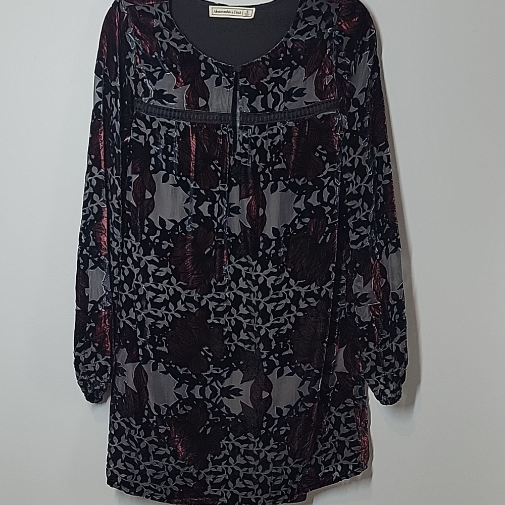 Abercrombie & Fitch black velvet burnout floral mini dress long sleeves size s
